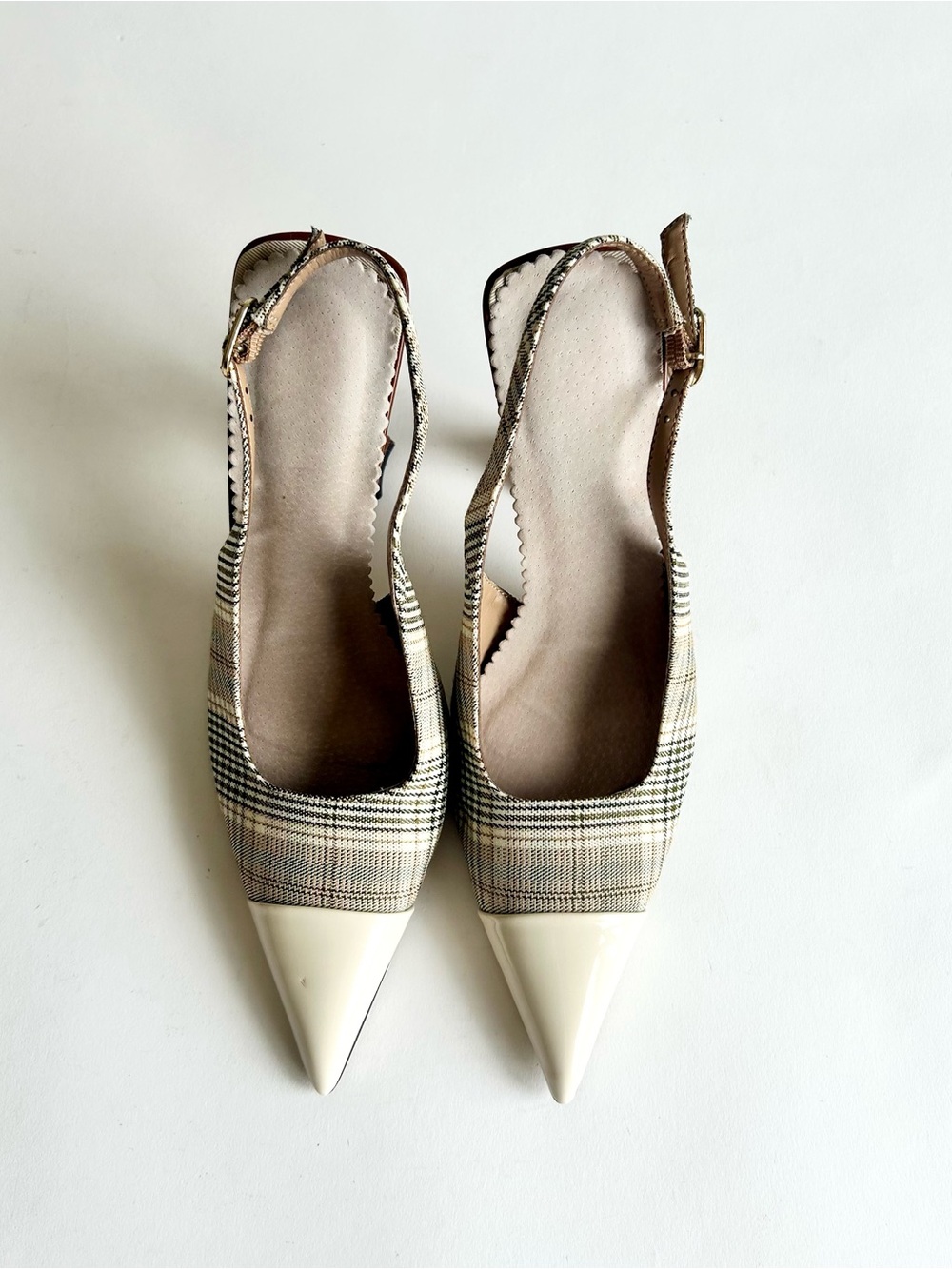 Sam Edelman Beige Brown Patent Leather Textile Point Toe Slingbacks size 6.5 - Picture 4 of 16